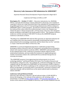 Discovery Labs Announces IND Submission for AEROSURF®