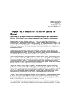 Tengion Inc. Completes $50 Million Series "B