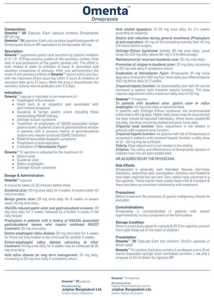 Omenta Il Julphar Julphar Bangladesh Ltd