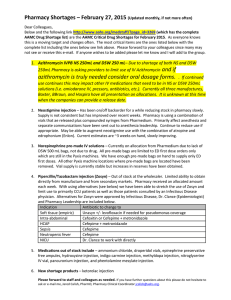 Pharmacy Shortages – February 27, 2015 (Updated monthly, if not