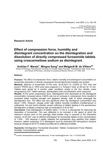 Effect of compression force, humidity and disintegrant concentration