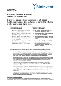 BioInvent Financial Statement BioInvent issues private placement to