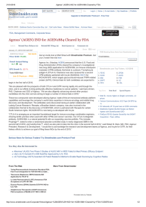 Agenus` (AGEN) IND for AGEN1884 Cleared by FDA