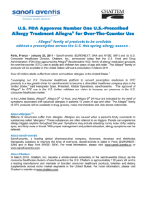 U.S. FDA Approves Number One U.S.-Prescribed Allergy Treatment Allegra for Over-The-Counter Use