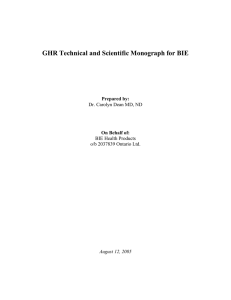 GHR Technical and Scientific Monograph for BIE