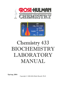 Chemistry 433 BIOCHEMISTRY LABORATORY MANUAL