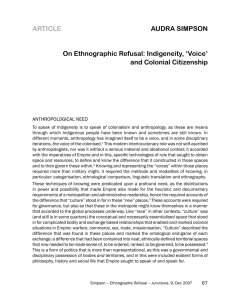 AUDRA SIMPSON On Ethnographic Refusal: Indigeneity, `Voice