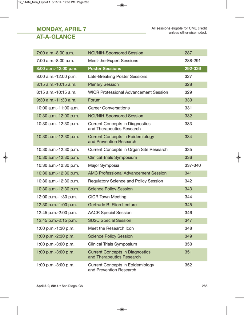 Detailed Schedule - Monday, April 7