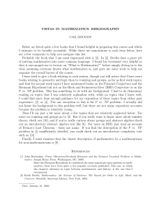 VISTAS IN MATHEMATICS: BIBLIOGRAPHY Below are listed quite