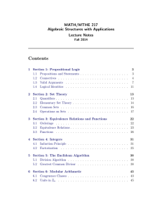Contents MATH/MTHE 217 Algebraic Structures with Applications Lecture Notes