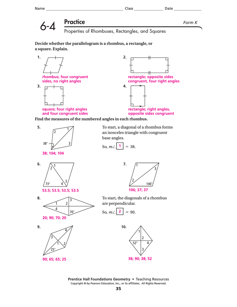 Squares And Rhombi Worksheet - Nidecmege
