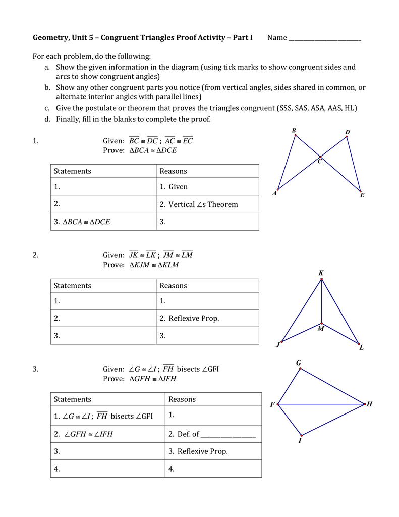 Congruent Triangles Proof Worksheet Throughout Triangle Proofs Worksheet Answers