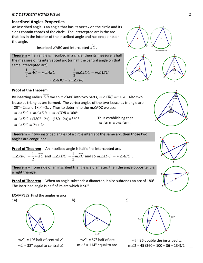 G.C.25 Wkst 25 In Central And Inscribed Angle Worksheet
