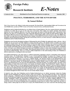 POLITICS, TERRORISM, AND THE SUNNI DIVIDE By Samuel Helfont