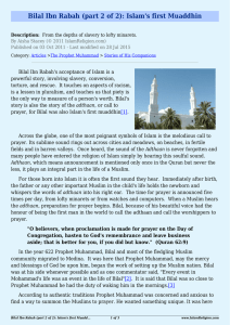 Bilal Ibn Rabah (part 2 of 2): Islam`s first Muaddhin