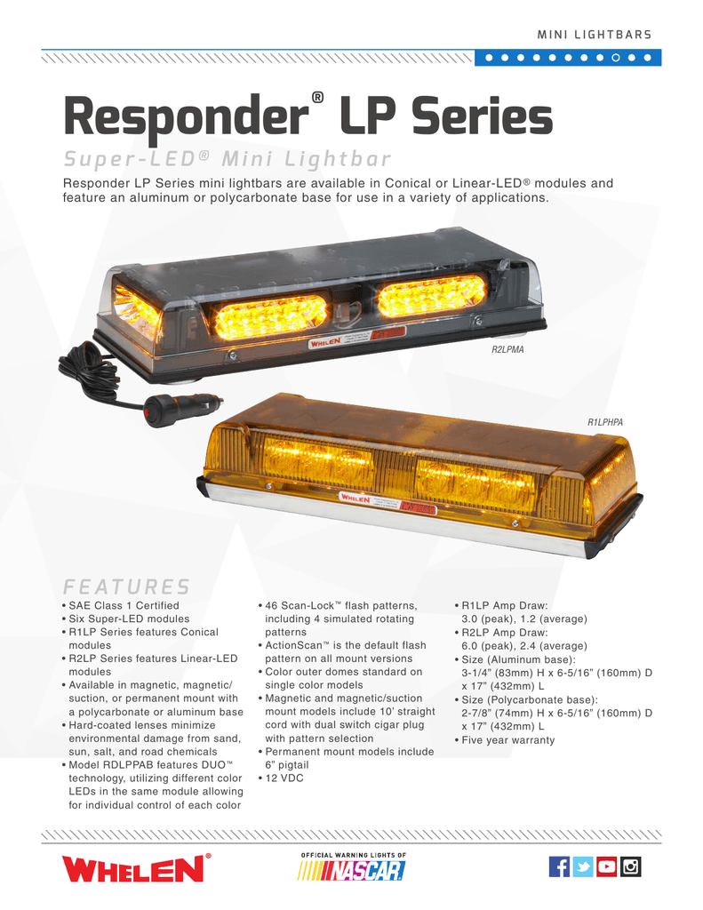 Responder LP Series Lightbar Polycarbonate Base Permanent Mount