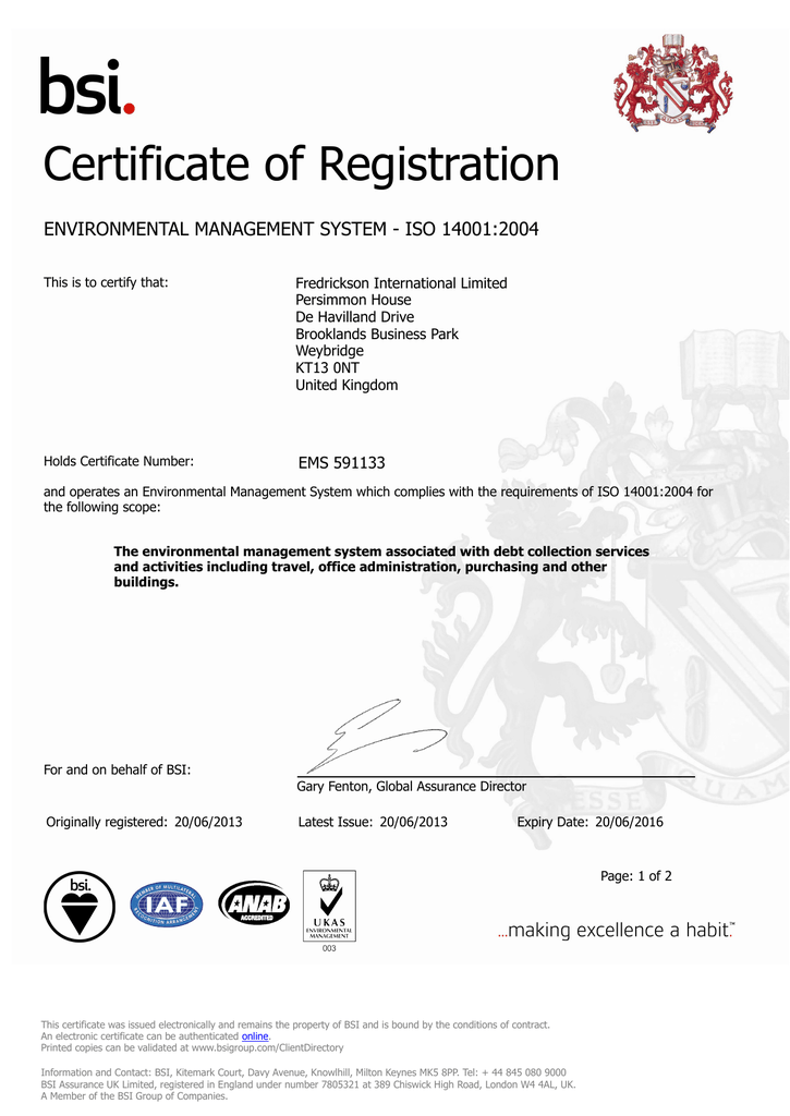 Fredrickson Debt Collection >> Certificate Of Registration Fredrickson International Ltd Fredrickson Debt Collection >> Certificate Of Registration Fredrickson International Ltd
