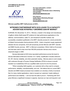 NITRONEX PARTNERSHIP WITH GCS LEADS TO A CAPACITY