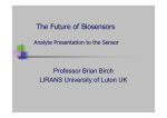 The Future of Biosensors Professor Brian Birch LIRANS University of Luton UK