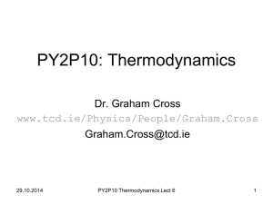 PY2P10: Thermodynamics Dr. Graham Cross  www.tcd.ie/Physics/People/Graham.Cross