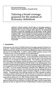 Tailoring a broad coverage grammar for the analysis of dictionary