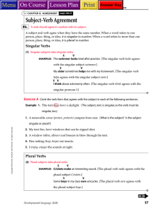 Subject-Verb Agreement Menu On Course Print