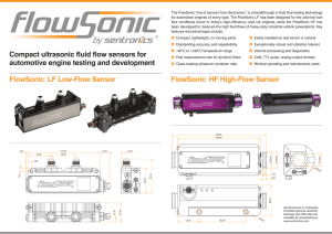 Compact ultrasonic fluid flow sensors for automotive engine testing