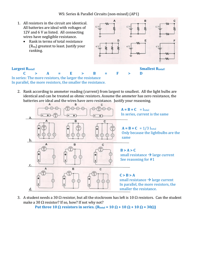 Total Resistance In Circuit With Parallel And Series Resistors