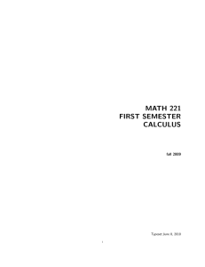 MATH 221 FIRST SEMESTER CALCULUS