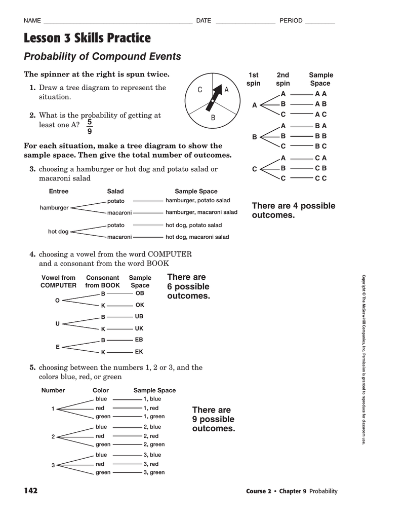 Lesson 22 Skills Practice Probability of Compound Events − Throughout Probability Of Compound Events Worksheet