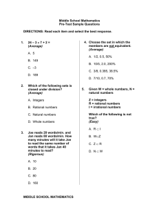 Middle School Mathematics Pre-Test Sample Questions