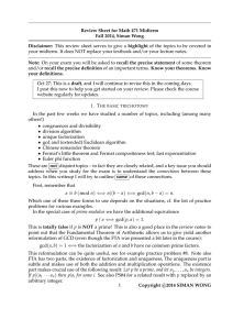 Review Sheet for Math 471 Midterm Fall 2014, Siman Wong Disclaimer: Note: