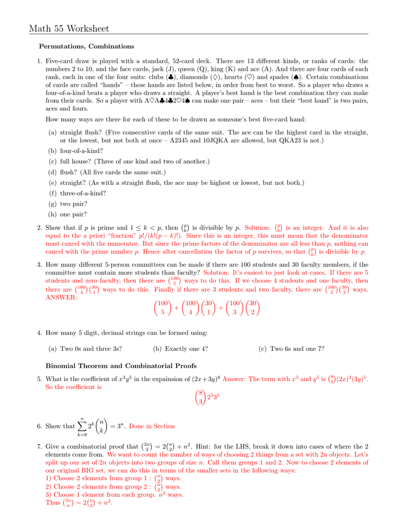 Worksheet Binomial Theorem Worksheet math 55 worksheet