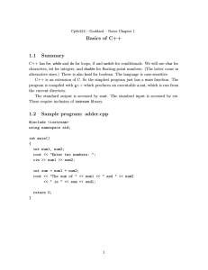 Basics of C++ 1.1 Summary