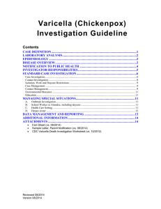 Varicella (Chickenpox) Investigation Guideline Contents
