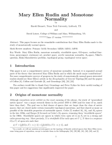 Mary Ellen Rudin and Monotone Normality - Mathematics