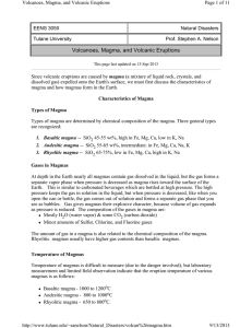 Volcanoes, Magma, and Volcanic Eruptions