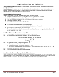 1-Sample Confidence Intervals—Student Notes