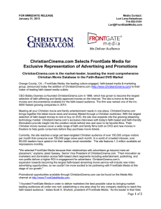 ChristianCinema.com Selects FrontGate Media for Exclusive