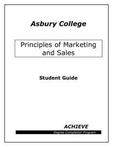 Asbury College Principles of Marketing and Sales