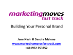 Building Your Personal Brand Jane Nash &amp; Sandra Malone +441932 253352 www.marketingmovesfasttrack.com