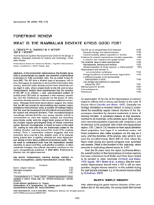 FOREFRONT REVIEW WHAT IS THE MAMMALIAN DENTATE GYRUS GOOD FOR?