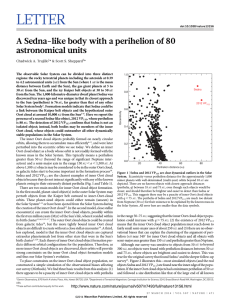 A Sedna-like body with a perihelion of 80