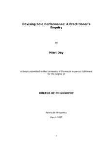 Devising Solo Performance: A Practitioner`s Enquiry