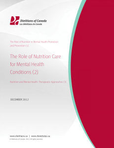 The Role of Nutrition Care for Mental Health Conditions