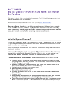 FACT SHEET Bipolar Disorder in Children and Youth