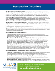 Personality Disorders - Mental Health America of Wisconsin