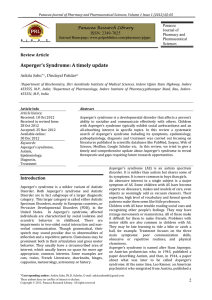 Asperger`s Syndrome - List of Journals Published by PRL Publisher