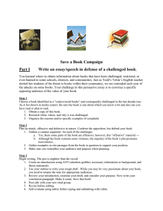 Save a Book Campaign Part I Write an essay/speech in defense of a