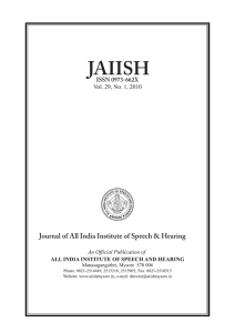 JAIISH. Vol. 29 - India Institute of Speech and Hearing (AIISH)